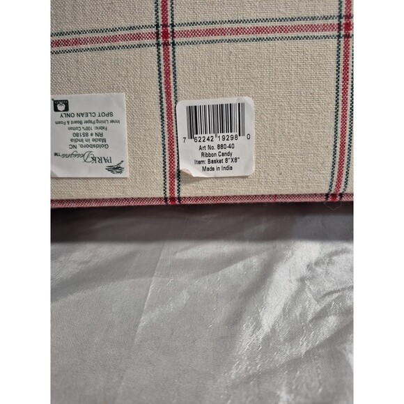 Park Designs Fabric Basket Or Liner Red/Green/Cream Plaid 8 x 8 - Picture 6 of 11